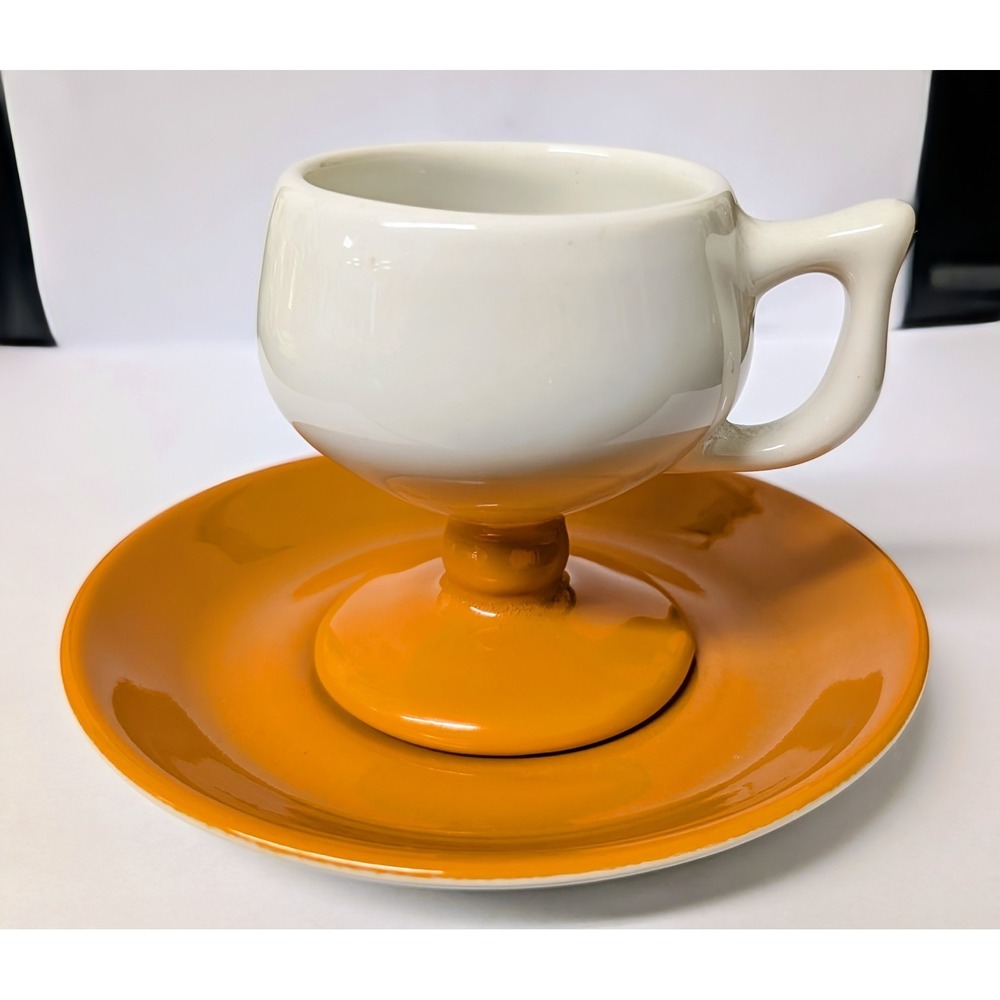 VTG MCM Caribe Puerto Rico USA Pedestal Espresso Cup/Saucer Set Burnt Orange